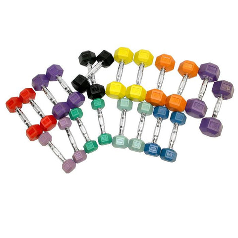 Image of Element Fitness 6lbs Colored Rubber Hex Aerobic Dumbbells