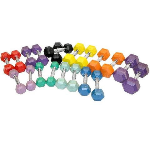 Image of Element Fitness 10lbs Colored Rubber Hex Aerobic Dumbbells