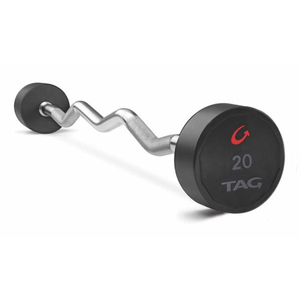 TAG Fitness Premium Ultrathane Fixed Barbell with EZ Curl handle