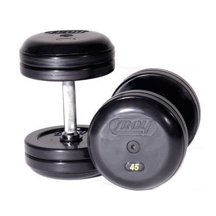 Image of Troy Barbell 5-50 lb Rubber Pro Style Dumbbells w/ Rack