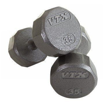 Troy Barbell VTX 5-50 lb. 12-Sided Iron Dumbbells w/ Rack